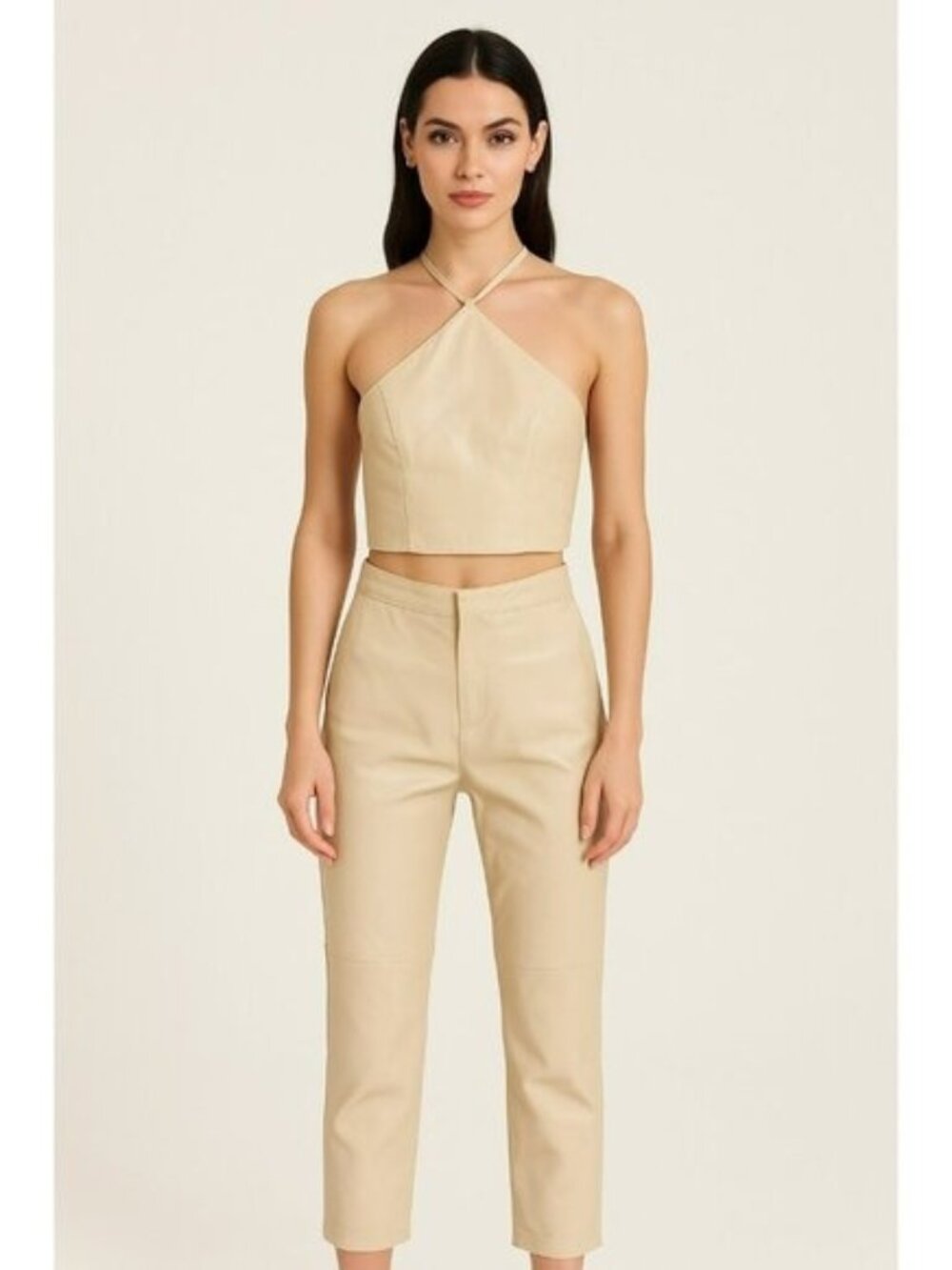 Hugo Buscati Collection Womens Cream Leather Halter Top Size 12